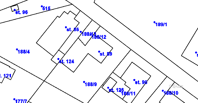 Parcela st. 89 v KÚ Nýrov, Katastrální mapa
