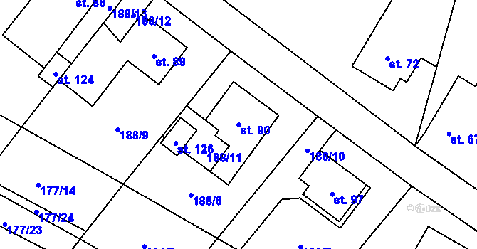 Parcela st. 90 v KÚ Nýrov, Katastrální mapa