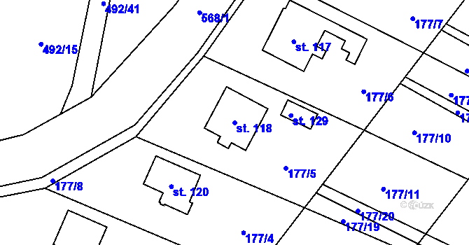 Parcela st. 118 v KÚ Nýrov, Katastrální mapa