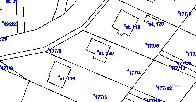 Parcela st. 120 v KÚ Nýrov, Katastrální mapa
