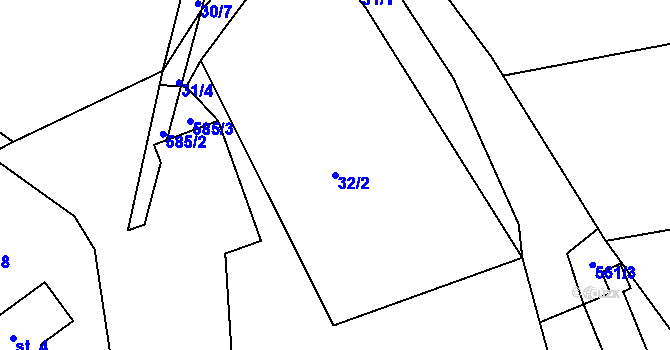 Parcela st. 32/2 v KÚ Nýrov, Katastrální mapa