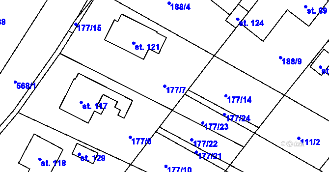 Parcela st. 177/7 v KÚ Nýrov, Katastrální mapa