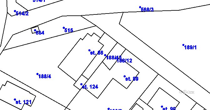 Parcela st. 188/13 v KÚ Nýrov, Katastrální mapa