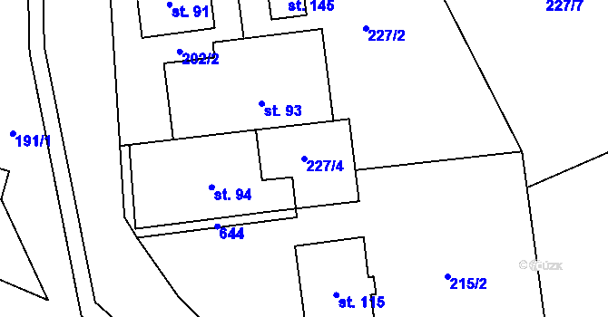 Parcela st. 227/4 v KÚ Nýrov, Katastrální mapa