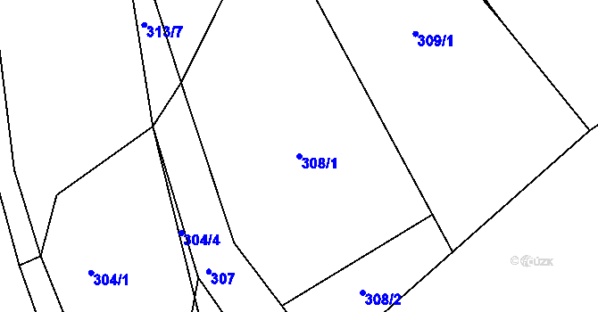 Parcela st. 308/1 v KÚ Nýrov, Katastrální mapa