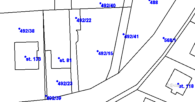 Parcela st. 492/15 v KÚ Nýrov, Katastrální mapa