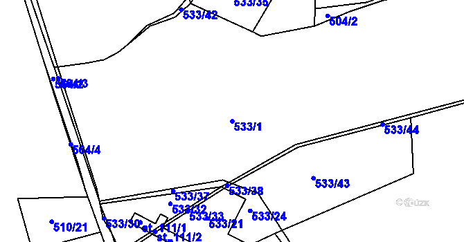 Parcela st. 533/1 v KÚ Nýrov, Katastrální mapa