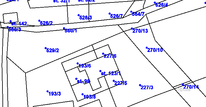 Parcela st. 227/6 v KÚ Nýrov, Katastrální mapa