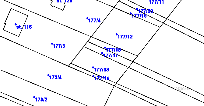 Parcela st. 177/17 v KÚ Nýrov, Katastrální mapa