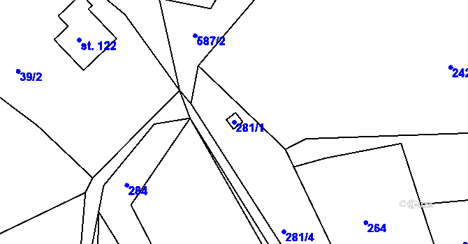 Parcela st. 281/1 v KÚ Nýrov, Katastrální mapa