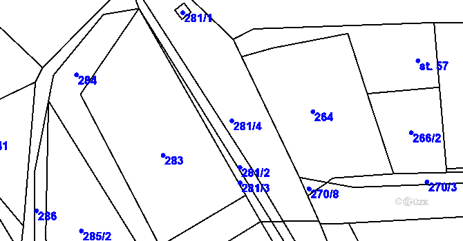 Parcela st. 281/4 v KÚ Nýrov, Katastrální mapa