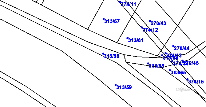 Parcela st. 313/58 v KÚ Nýrov, Katastrální mapa