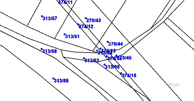 Parcela st. 313/64 v KÚ Nýrov, Katastrální mapa
