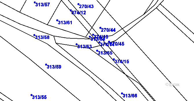 Parcela st. 313/65 v KÚ Nýrov, Katastrální mapa