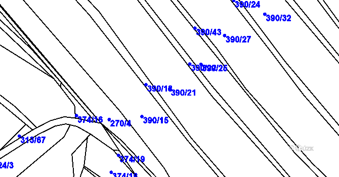 Parcela st. 390/21 v KÚ Nýrov, Katastrální mapa