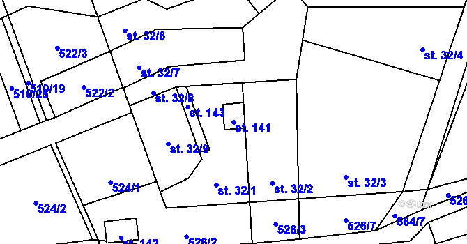 Parcela st. 141 v KÚ Nýrov, Katastrální mapa