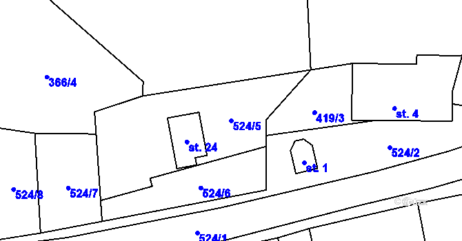 Parcela st. 524/5 v KÚ Blata, Katastrální mapa