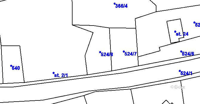 Parcela st. 524/8 v KÚ Blata, Katastrální mapa