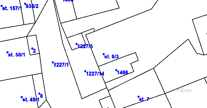 Parcela st. 6/3 v KÚ Hodousice, Katastrální mapa