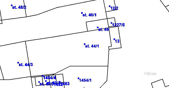 Parcela st. 44/1 v KÚ Hodousice, Katastrální mapa