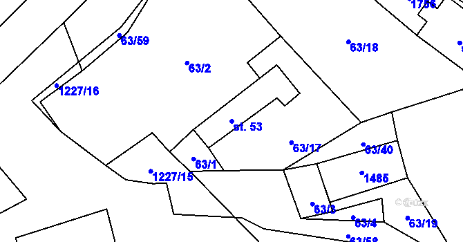 Parcela st. 53 v KÚ Hodousice, Katastrální mapa