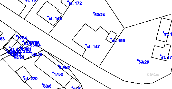 Parcela st. 147 v KÚ Hodousice, Katastrální mapa
