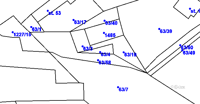 Parcela st. 63/4 v KÚ Hodousice, Katastrální mapa