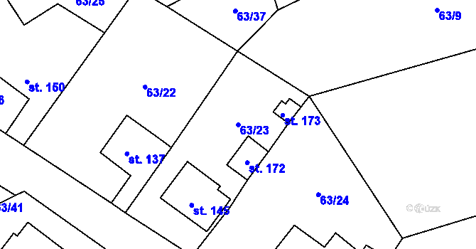 Parcela st. 63/23 v KÚ Hodousice, Katastrální mapa