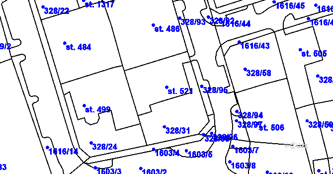 Parcela st. 521 v KÚ Nýrsko, Katastrální mapa
