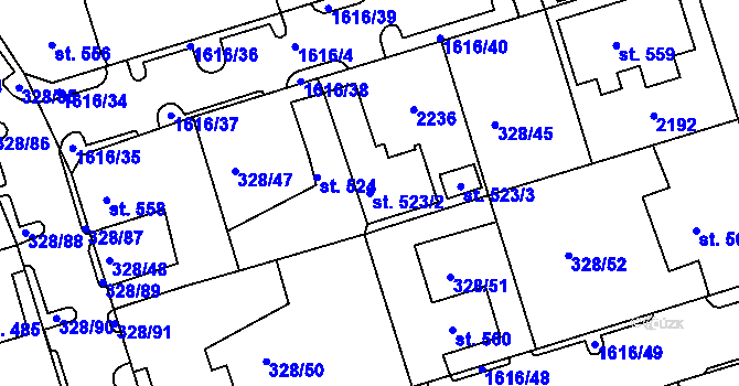 Parcela st. 523/2 v KÚ Nýrsko, Katastrální mapa