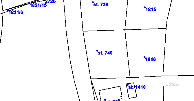 Parcela st. 740 v KÚ Nýrsko, Katastrální mapa
