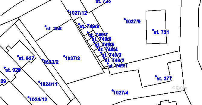 Parcela st. 749/3 v KÚ Nýrsko, Katastrální mapa
