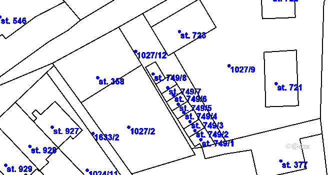 Parcela st. 749/7 v KÚ Nýrsko, Katastrální mapa