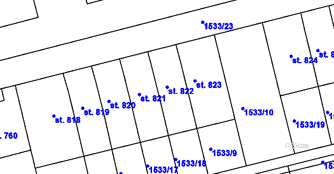 Parcela st. 822 v KÚ Nýrsko, Katastrální mapa