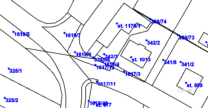 Parcela st. 342/3 v KÚ Nýrsko, Katastrální mapa
