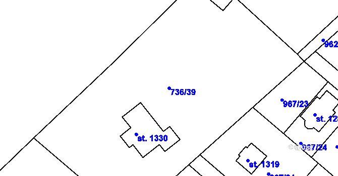 Parcela st. 736/39 v KÚ Nýrsko, Katastrální mapa