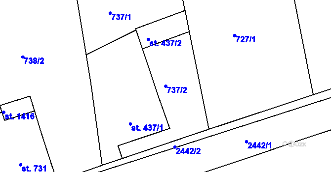 Parcela st. 737/2 v KÚ Nýrsko, Katastrální mapa