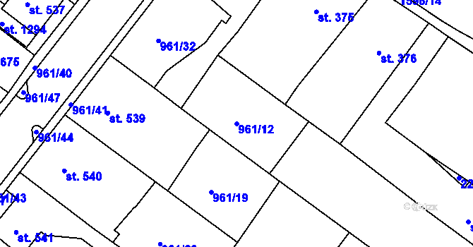 Parcela st. 961/12 v KÚ Nýrsko, Katastrální mapa