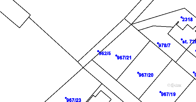Parcela st. 962/5 v KÚ Nýrsko, Katastrální mapa