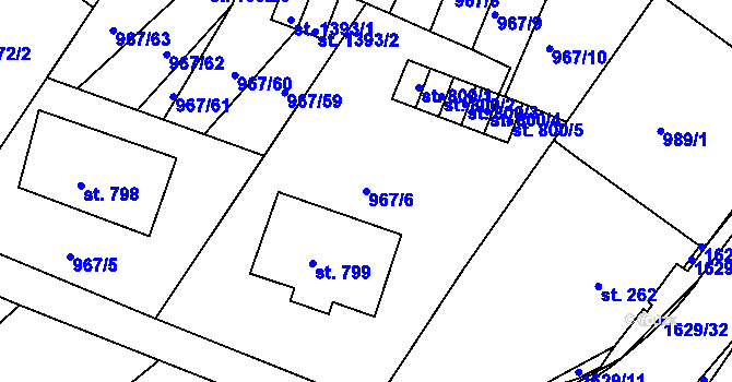 Parcela st. 967/6 v KÚ Nýrsko, Katastrální mapa