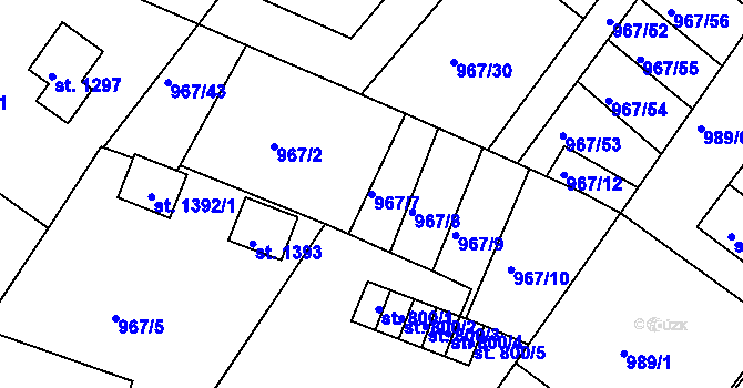 Parcela st. 967/7 v KÚ Nýrsko, Katastrální mapa