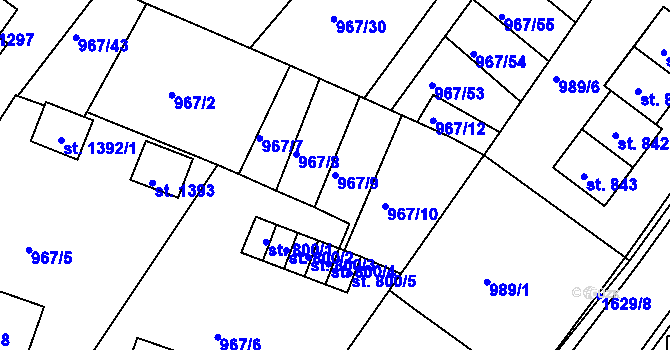 Parcela st. 967/9 v KÚ Nýrsko, Katastrální mapa