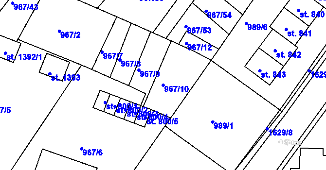 Parcela st. 967/10 v KÚ Nýrsko, Katastrální mapa