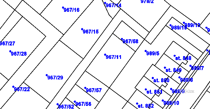 Parcela st. 967/11 v KÚ Nýrsko, Katastrální mapa