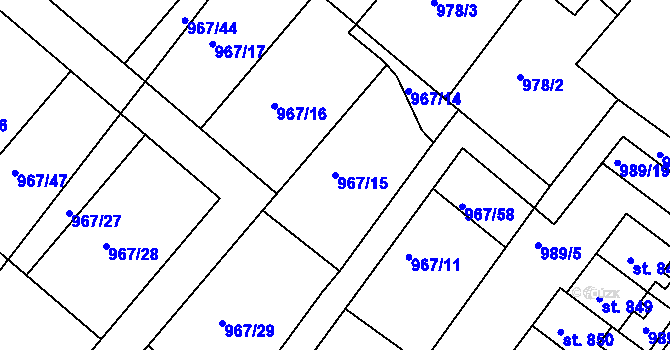 Parcela st. 967/15 v KÚ Nýrsko, Katastrální mapa