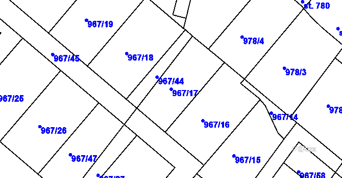 Parcela st. 967/17 v KÚ Nýrsko, Katastrální mapa