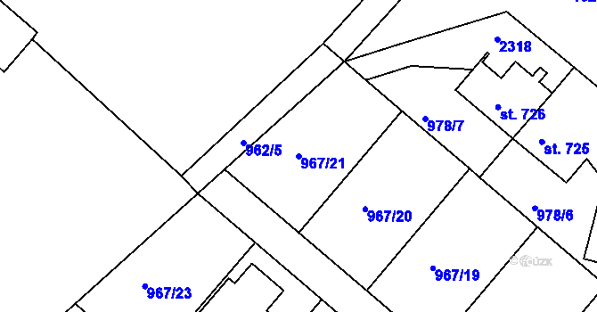 Parcela st. 967/21 v KÚ Nýrsko, Katastrální mapa