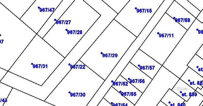 Parcela st. 967/29 v KÚ Nýrsko, Katastrální mapa
