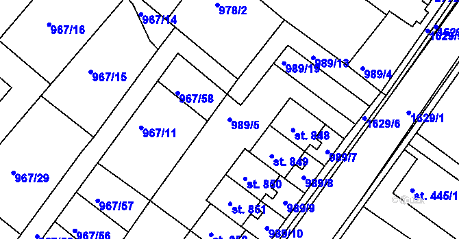 Parcela st. 989/5 v KÚ Nýrsko, Katastrální mapa
