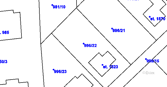 Parcela st. 996/22 v KÚ Nýrsko, Katastrální mapa